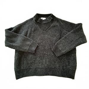 PAPAYA  Wms  M Navy  Chenille Ribbed Cropped Sweater Keyhole Neck Cabin‎ Core